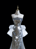 Glitter Mermaid Strapless Sequin Silver Long Prom Dresses For Teens Formal Dress Birthday Outfits Prom Gown HZ0311