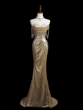 Sparkle Mermaid Sweetheart Gold Sequin Long Prom Dresses Impress 18th Birthday Outfits Prom Gown HZ0311