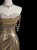 Sparkle Mermaid Sweetheart Gold Sequin Long Prom Dresses Impress 18th Birthday Outfits Prom Gown HZ0311