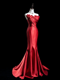 Retro Mermaid Strapless Burgundy Satin Long Prom Dresses Impress 18th Birthday Outfits Prom Gown HZ0311