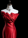 Retro Mermaid Strapless Burgundy Satin Long Prom Dresses Impress 18th Birthday Outfits Prom Gown HZ0311