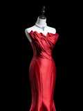 Retro Mermaid Strapless Burgundy Satin Long Prom Dresses Impress 18th Birthday Outfits Prom Gown HZ0311