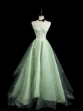Vintage Ball Gown Strapless Mint Green Tulle Long Prom Dresses For Teens Formal Dress Floor Length Prom Gown HZ0311