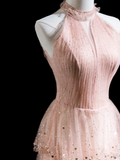 Retro A Line High Neck Blush Pink Sequin Long Prom Dresses Impress 20th Birthday Outfits Prom Gown HZ0311