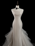 Vintage Mermaid Strapless Sleeveless White Fitted Long Wedding Dress Bride Gown Wedding Dresses HZ0311