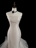 Vintage Mermaid Strapless Sleeveless White Fitted Long Wedding Dress Bride Gown Wedding Dresses HZ0311