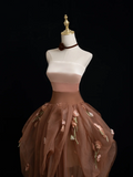 Retro Ball Gown Strapless Brown Tulle Prom Dresses Impress 18th Birthday Outfits Prom Gown HZ0311