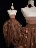 Retro Ball Gown Strapless Brown Tulle Prom Dresses Impress 18th Birthday Outfits Prom Gown HZ0311