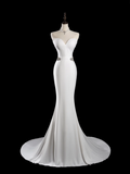 Timeless Mermaid Sweetheart Sleeveless Satin Fitted Long Wedding Dress Bride Gown Wedding Dresses HZ0311