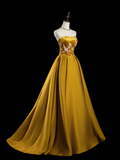 Retro Ball Gown Strapless Gold Satin Long Prom Dresses Impress 18th Birthday Outfits Prom Gown HZ0311