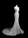 Vintage Mermaid Halter Sleeveless Sequin Beaded Tulle Fitted Beaded Long Wedding Dress Bride Gown Wedding Dresses HZ0311