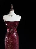 Sparkle Sheath Strapless Burgundy Sequin Long Prom Dresses Impress 18th Birthday Outfits Prom Gown HZ0311