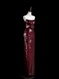 Sparkle Sheath Strapless Burgundy Sequin Long Prom Dresses Impress 18th Birthday Outfits Prom Gown HZ0311