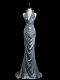 Retro Mermaid Halter Silver Sequin Long Prom Dresses Impress 18th Birthday Outfits Prom Gown HZ0311