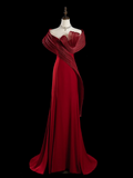Retro Mermaid Off The Shoulder Burgundy Satin Long Prom Dresses Impress 18th Birthday Outfits Prom Gown HZ0311