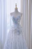 Retro Ball Gown Sweetheart Sequin Light Sky Blue Long Prom Dresses Impress 20th Birthday Outfits Prom Gown HZ0311