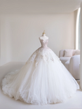 Princess Ball Gown Sweetheart Sleeveless Tulle Fitted Long Wedding Dress Bridal Gown White Wedding Dresses HZ0311