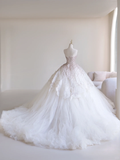Princess Ball Gown Sweetheart Sleeveless Tulle Fitted Long Wedding Dress Bridal Gown White Wedding Dresses HZ0311
