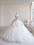 Princess Ball Gown Sweetheart Sleeveless Tulle Fitted Long Wedding Dress Bridal Gown White Wedding Dresses HZ0311