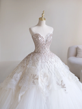Princess Ball Gown Sweetheart Sleeveless Tulle Fitted Long Wedding Dress Bridal Gown White Wedding Dresses HZ0311