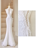 Sexy Mermaid Deep V Neck White Sequin Long Prom Dresses Impress 19th Birthday Outfits Prom Gown HZ0311