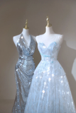 Retro Ball Gown Sweetheart Sequin Light Sky Blue Long Prom Dresses Impress 20th Birthday Outfits Prom Gown HZ0311