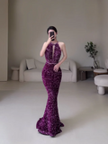 Sexy Mermaid Scoop Neck Grape Sequin Long Prom Dresses Impress 19th Birthday Outfits Prom Gown HZ0311