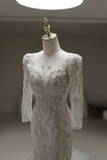 Princess Mermaid Scoop Neck Long Sleeve Sequin Lace Fitted Long Wedding Dress Bridal Gown White Wedding Dresses HZ0311