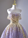 Retro Ball Gown Off The Shoulder Lilac Sequin Long Prom Dresses Impress 18th Birthday Outfits Prom Gown HZ0311