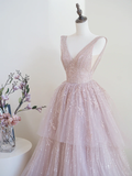Shinning Ball Gown Deep V Neck Pink Sequin Long Prom Dresses Impress 19th Birthday Outfits Prom Gown HZ0311