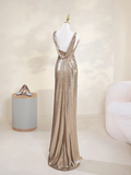 Sparkle Mermaid Asymmetrical Straps Champagne Sequin Long Prom Dresses Impress 19th Birthday Outfits Prom Gown HZ0311