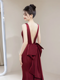 Simple Mermaid V Neck Burgundy Satin Long Prom Dresses Impress 19th Birthday Outfits Prom Gown HZ0311
