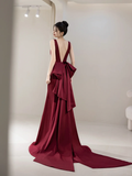 Simple Mermaid V Neck Burgundy Satin Long Prom Dresses Impress 19th Birthday Outfits Prom Gown HZ0311