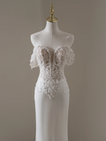 Princess Mermaid Off The Shoulder Short Sleeves Lace Fitted Long Wedding Dress Bridal Gown White Wedding Dresses HZ0311