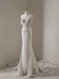 Princess Mermaid Off The Shoulder Short Sleeves Lace Fitted Long Wedding Dress Bridal Gown White Wedding Dresses HZ0311