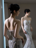 Princess Mermaid Sweetheart Silver Sequin Fitted Long Wedding Dress Bridal Gown Wedding Dresses HZ0311
