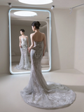 Princess Mermaid Sweetheart Silver Sequin Fitted Long Wedding Dress Bridal Gown Wedding Dresses HZ0311