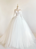 Princess Ball Gown Sweetheart Long Sleeve Lace Tulle Fitted Corset Long Wedding Dress Bridal Gown White Wedding Dresses HZ0311