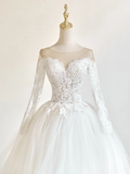 Princess Ball Gown Sweetheart Long Sleeve Lace Tulle Fitted Corset Long Wedding Dress Bridal Gown White Wedding Dresses HZ0311