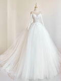 Princess Ball Gown Sweetheart Long Sleeve Lace Tulle Fitted Corset Long Wedding Dress Bridal Gown White Wedding Dresses HZ0311