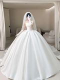 Princess Ball Gown Strapless Satin Fitted Corset Long Wedding Dress Bridal Gown White Wedding Dresses HZ0311