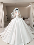 Princess Ball Gown Strapless Satin Fitted Corset Long Wedding Dress Bridal Gown White Wedding Dresses HZ0311