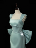 Modest Mermaid Square Neck Satin Blue Long Prom Dresses Impress 19th Birthday Outfits Prom Gown HZ0311