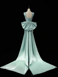 Modest Mermaid Square Neck Satin Blue Long Prom Dresses Impress 19th Birthday Outfits Prom Gown HZ0311