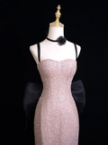 Modest Mermaid Spaghetti Straps Pink Sequin Long Prom Dresses Impress 19th Birthday Outfits Prom Gown HZ0311