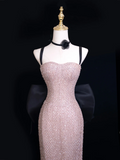 Modest Mermaid Spaghetti Straps Pink Sequin Long Prom Dresses Impress 19th Birthday Outfits Prom Gown HZ0311