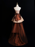 Vintage Ball Gown Strapless Brown Satin Long Prom Dresses Impress Sweet 16 Birthday Outfits Prom Gown HZ0311