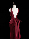 Chic Mermaid V Neck Burgundy Satin Long Prom Dresses Impress 18th Birthday Outfits Prom Gown HZ0311