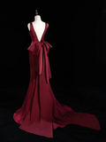 Chic Mermaid V Neck Burgundy Satin Long Prom Dresses Impress 18th Birthday Outfits Prom Gown HZ0311