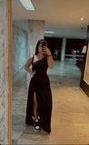 Timeless Mermaid One Shoulder Black Slit Long Prom Dresses Inspiration Party Dress Prom Gowns HZ0311